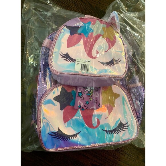 Unicorn 5 Piece Backpack Set (Lunch, Water Bottle, Pouch, Ice Pack) NWT - Picture 4 of 4